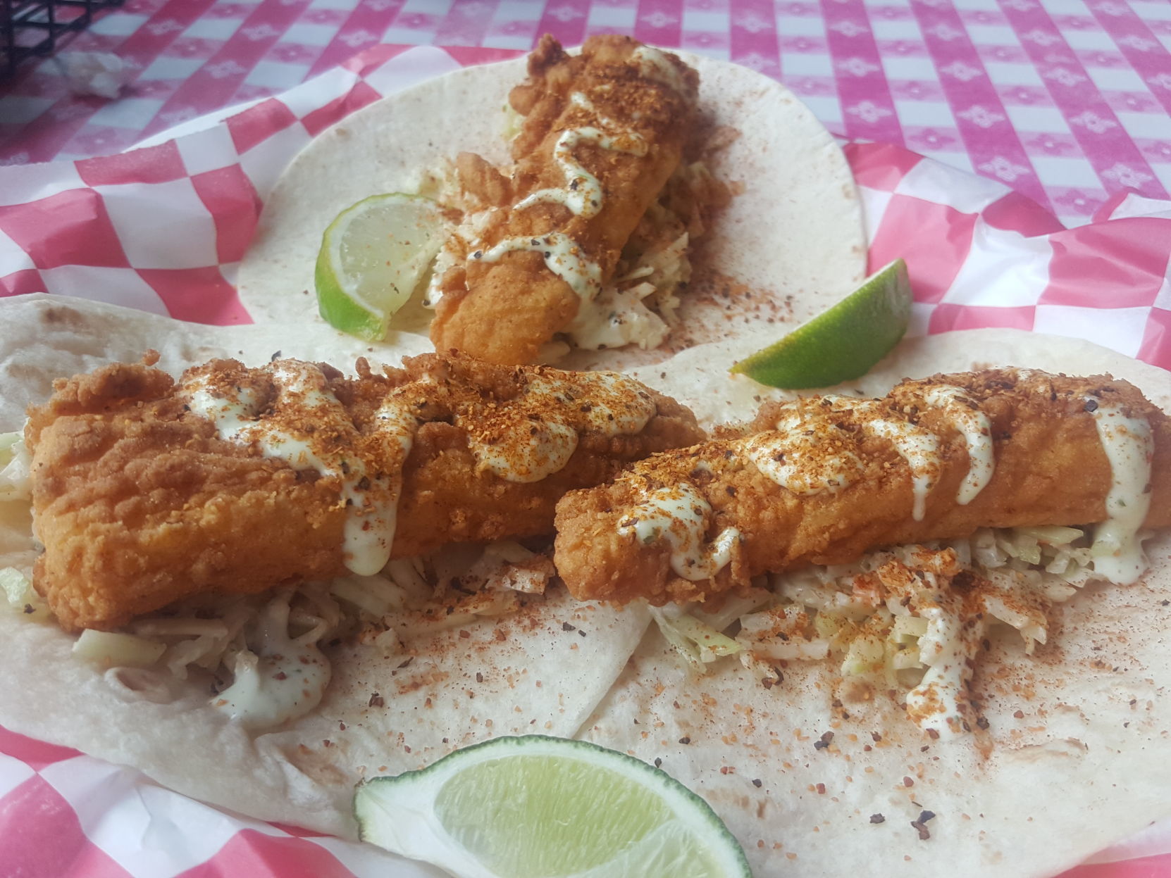 Horizontal fish tacos